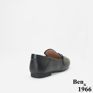 Ben&1966高級頭層牛皮舒適經典平底樂福鞋-黑(256521)