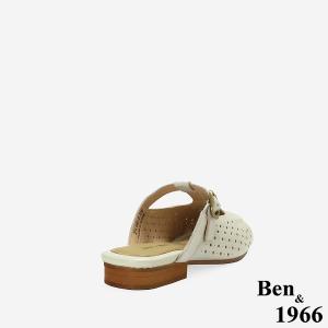 Ben&1966高級頭層打蠟羊皮沖孔復古穆勒鞋-米白(256342)