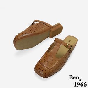 Ben&1966高級頭層打蠟羊皮沖孔復古穆勒鞋-太妃糖棕(256341)
