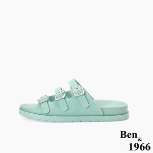 Ben&1966高級頭層牛皮經典鑽釦平底拖鞋-冰綠(256592)