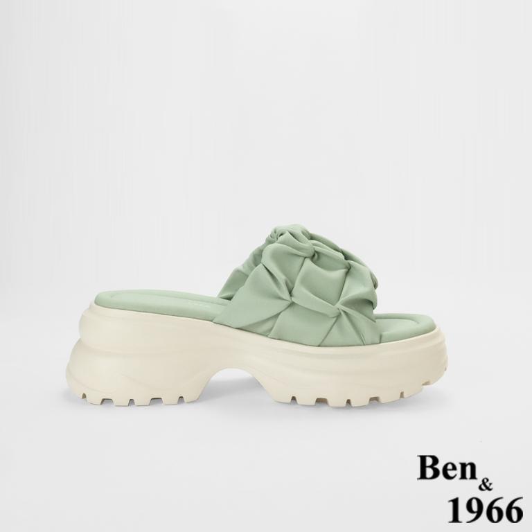 Ben&1966高級超纖皮革流行打皺厚底拖鞋-青瓷綠(256101)