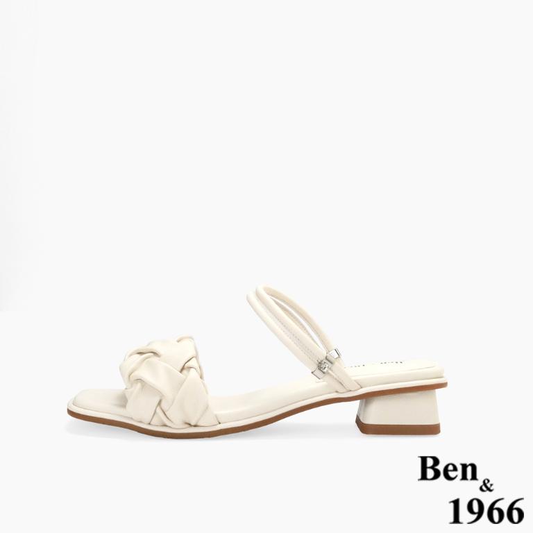 Ben&1966高級頭層羊皮流行低跟兩穿涼拖鞋-米白(256572)