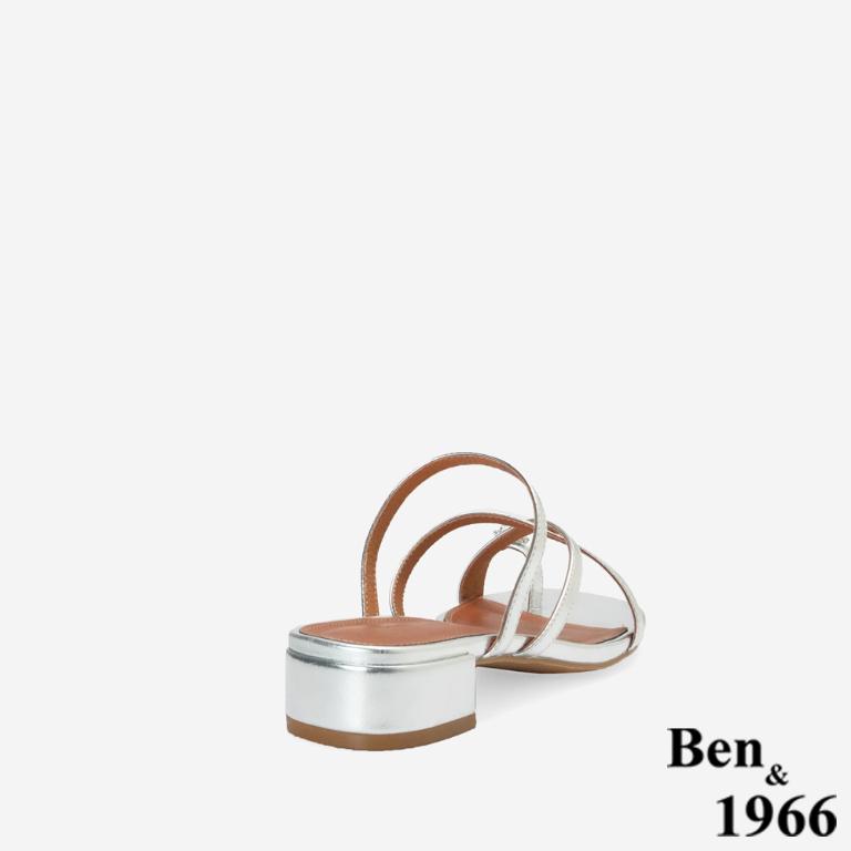 Ben&1966高級頭層羊皮流行交叉綁帶低跟拖鞋-銀(256391)