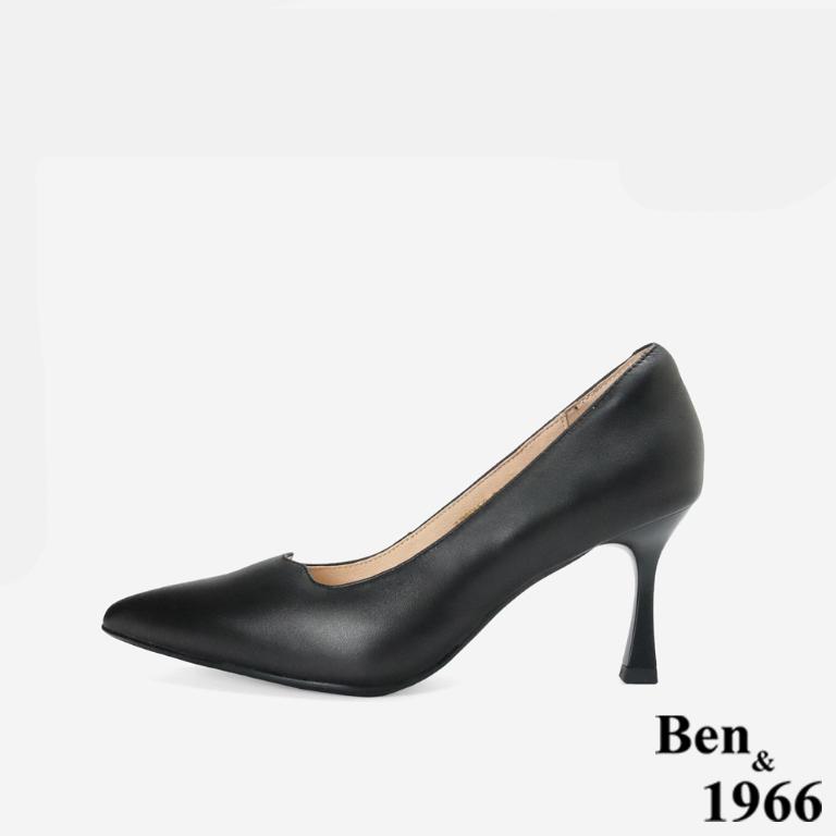 Ben&1966高級頭層羊皮經典氣質尖頭高跟鞋-黑(256471)
