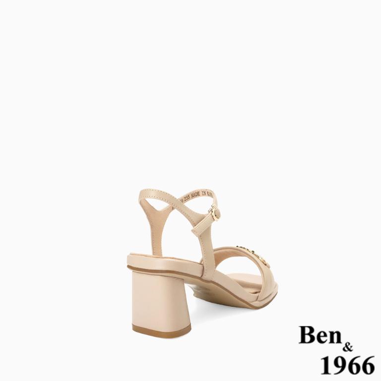 Ben&1966高級頭層羊皮經典馬銜釦飾中跟涼鞋-杏(256601)
