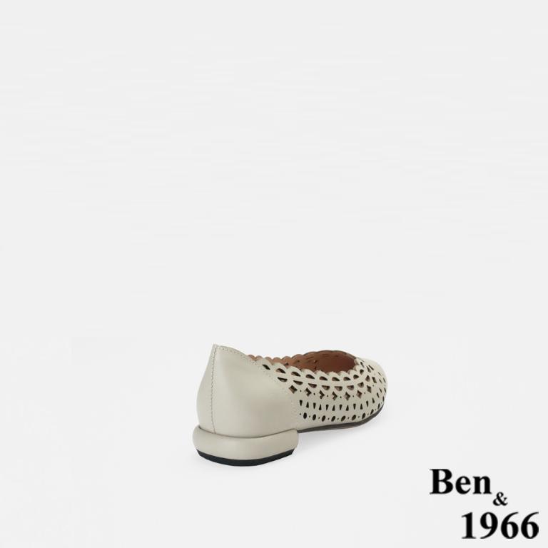 Ben&1966高級頭層牛皮經典沖孔低跟尖頭包鞋-淺灰(256541)