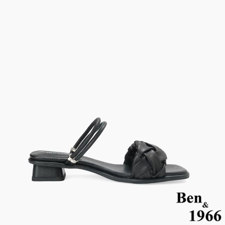 Ben&1966高級頭層羊皮流行低跟兩穿涼拖鞋-黑(256571)
