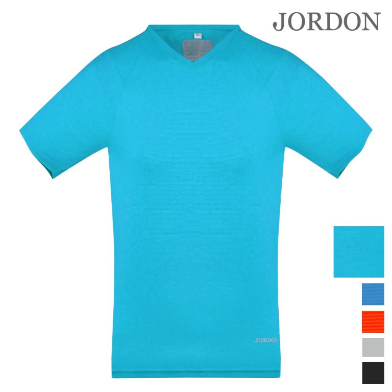JORDON 吸濕快乾V領條紋短袖運動休閒T恤