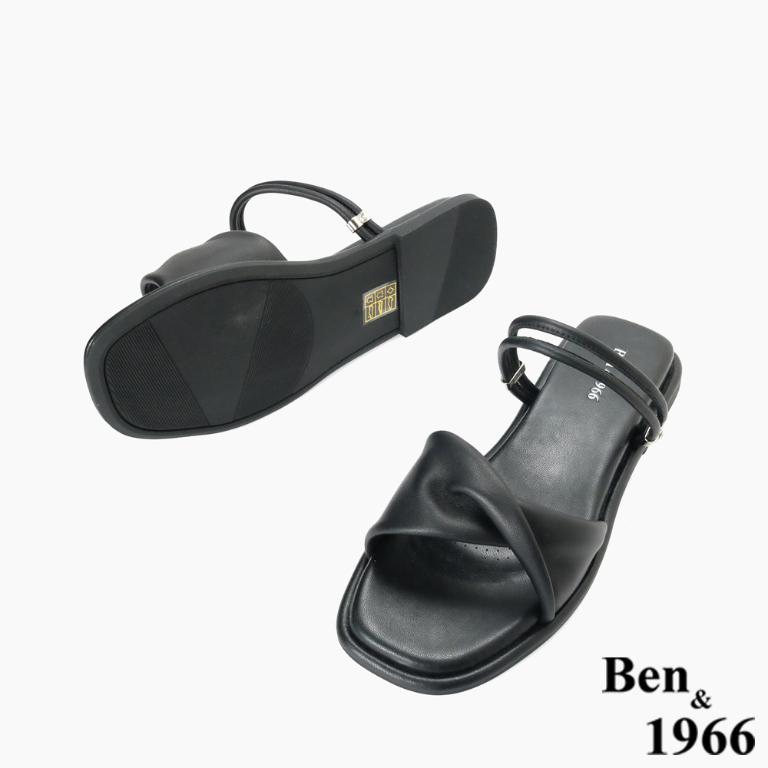 Ben&1966高級頭層羊皮流行平底兩穿涼拖鞋-黑(256581)