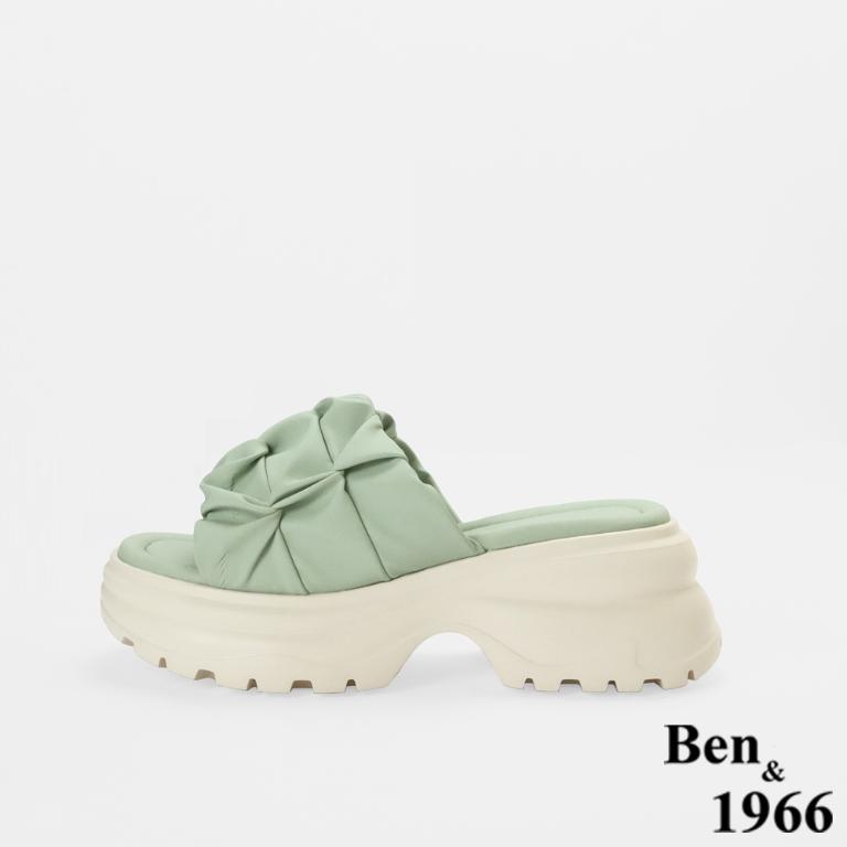 Ben&1966高級超纖皮革流行打皺厚底拖鞋-青瓷綠(256101)