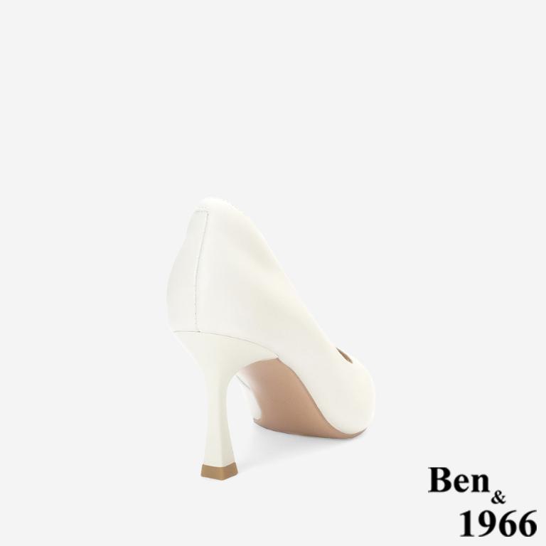 Ben&1966高級頭層羊皮經典氣質尖頭高跟鞋-米白(256472)