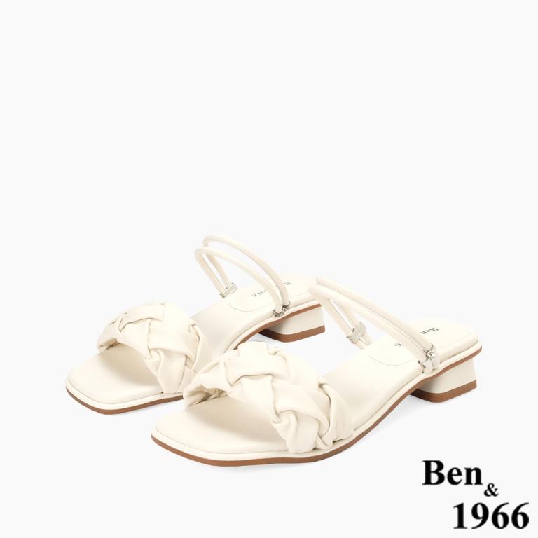 Ben&1966高級頭層羊皮流行低跟兩穿涼拖鞋-米白(256572)