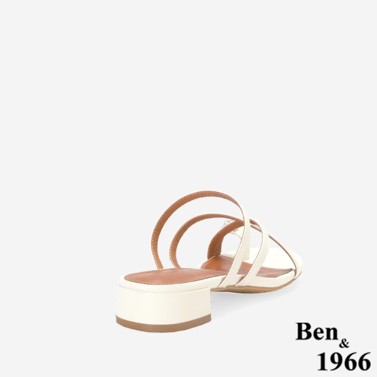 Ben&1966高級頭層羊皮流行交叉綁帶低跟拖鞋-米白(256392)