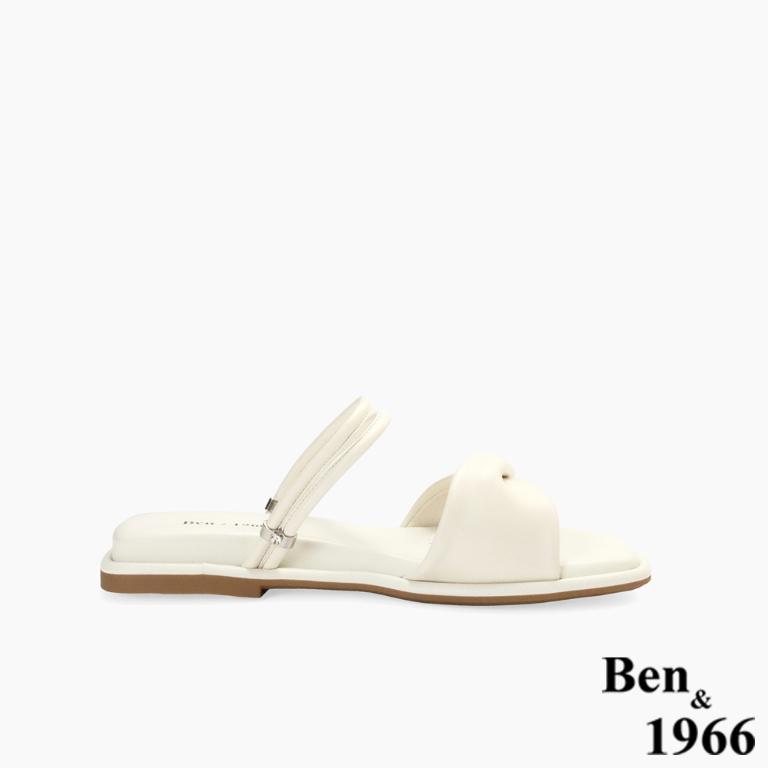 Ben&1966高級頭層羊皮流行平底兩穿涼拖鞋-米白(256582)