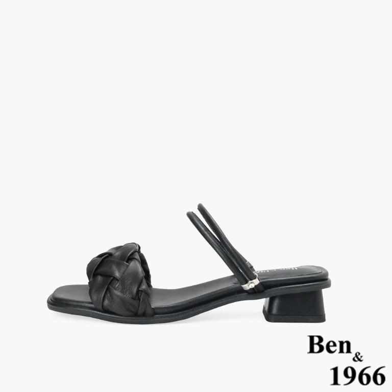 Ben&1966高級頭層羊皮流行低跟兩穿涼拖鞋-黑(256571)