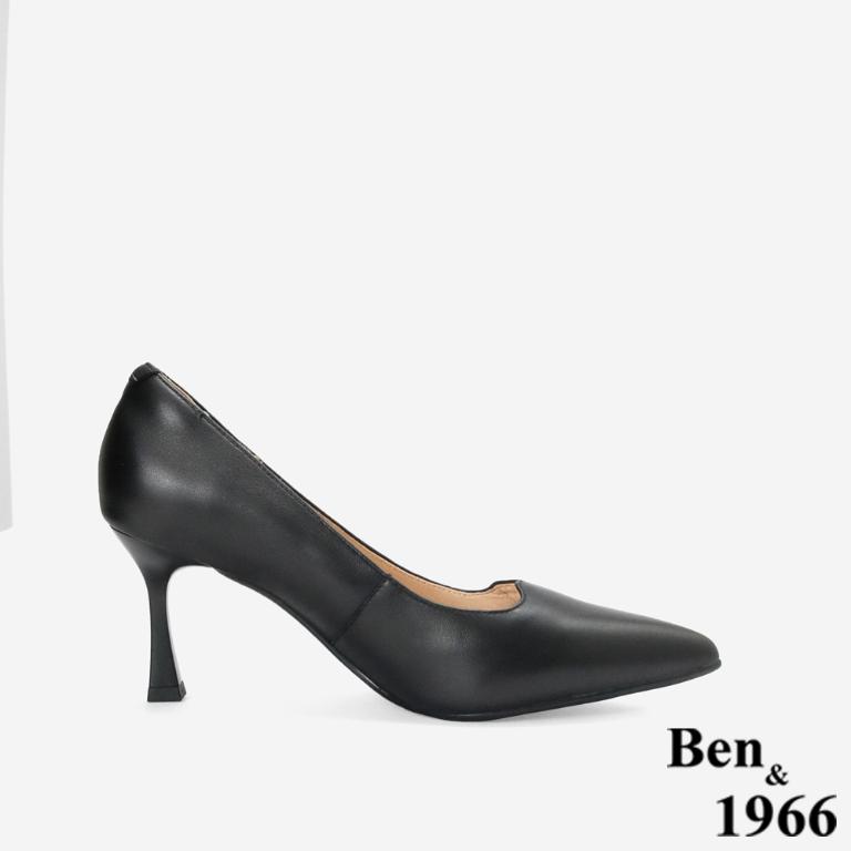 Ben&1966高級頭層羊皮經典氣質尖頭高跟鞋-黑(256471)