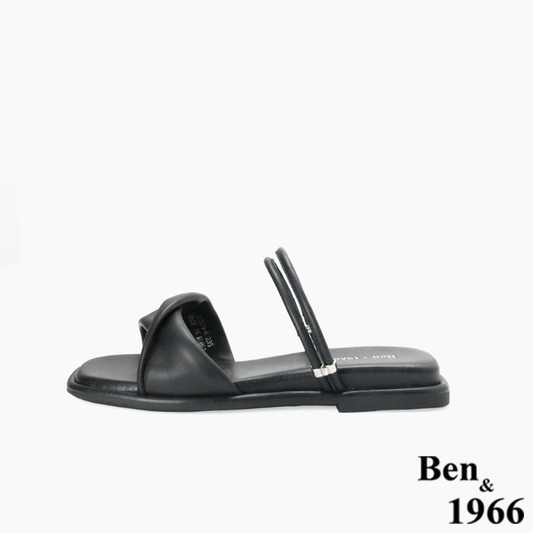 Ben&1966高級頭層羊皮流行平底兩穿涼拖鞋-黑(256581)