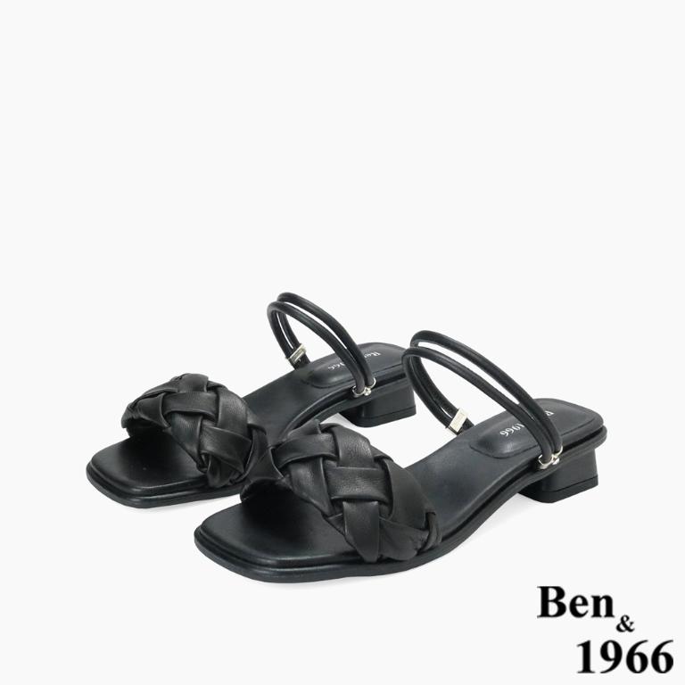 Ben&1966高級頭層羊皮流行低跟兩穿涼拖鞋-黑(256571)