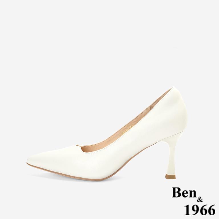 Ben&1966高級頭層羊皮經典氣質尖頭高跟鞋-米白(256472)
