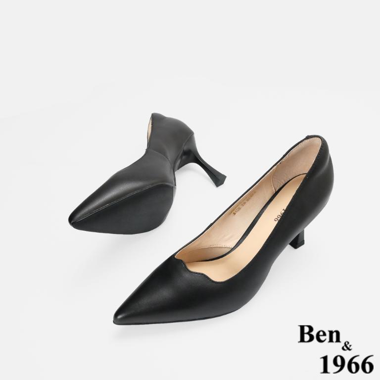 Ben&1966高級頭層羊皮經典氣質尖頭高跟鞋-黑(256471)