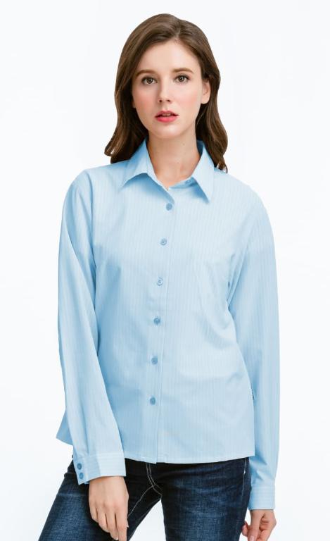 JORDON 女款抗UV 素色長袖襯衫-萊卡LYCRA彈性纖維-免燙抗皺