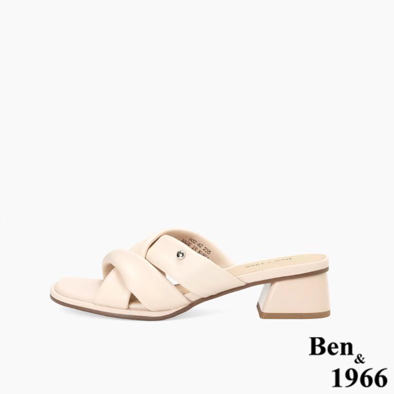 Ben&1966高級頭層羊皮經典交叉綁帶低跟拖鞋-淺粉(256561)