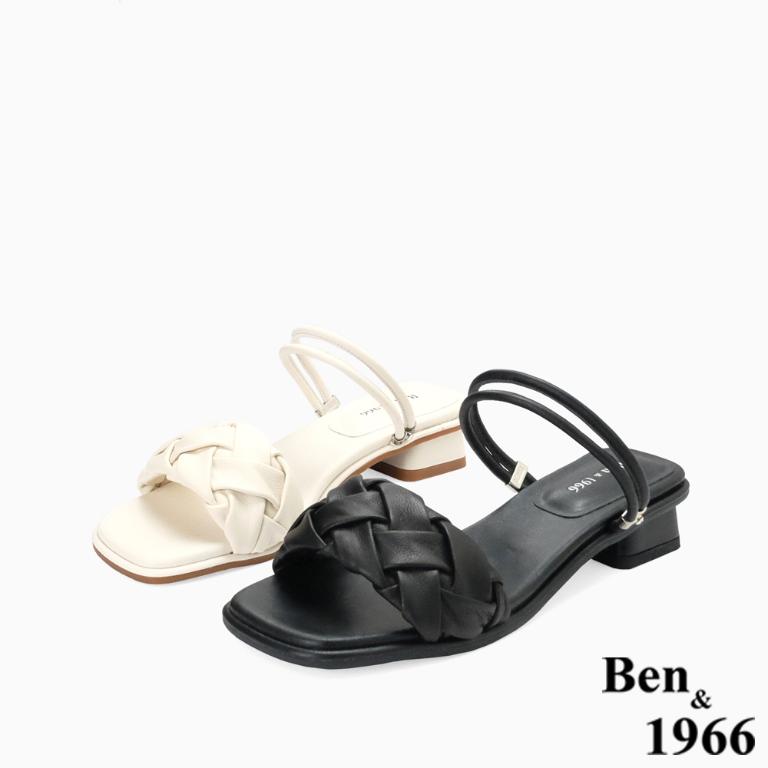 Ben&1966高級頭層羊皮流行低跟兩穿涼拖鞋-黑(256571)