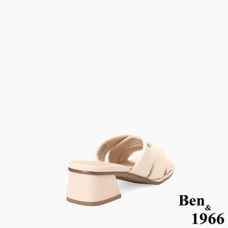 Ben&1966高級頭層羊皮經典交叉綁帶低跟拖鞋-淺粉(256561)