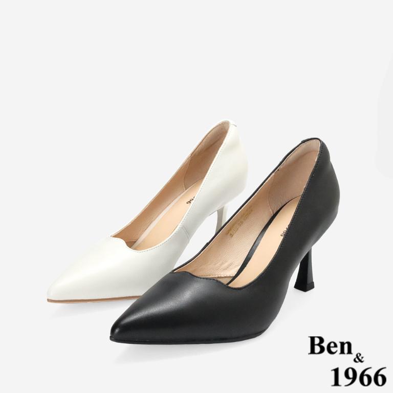 Ben&1966高級頭層羊皮經典氣質尖頭高跟鞋-黑(256471)