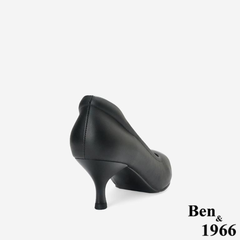 Ben&1966高級頭層羊皮經典氣質尖頭中低跟鞋-黑(256501)