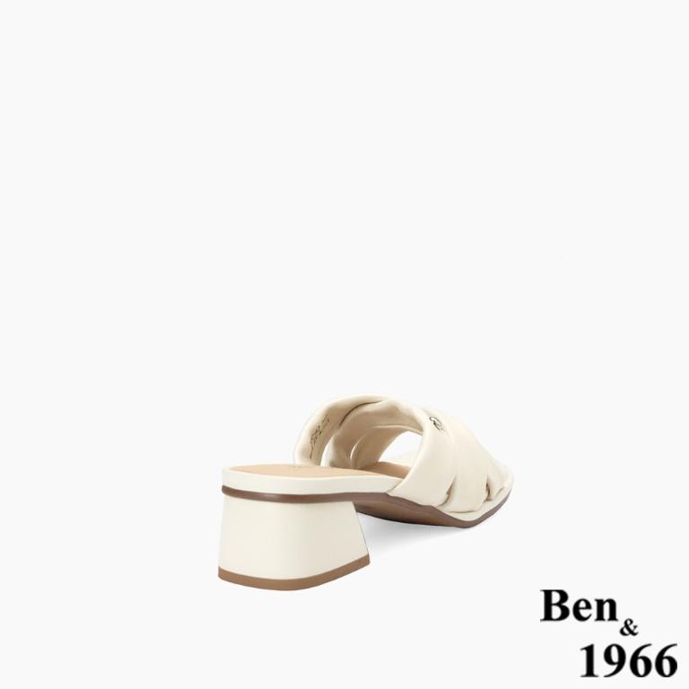 Ben&1966高級頭層羊皮經典交叉綁帶低跟拖鞋-米白(256562)