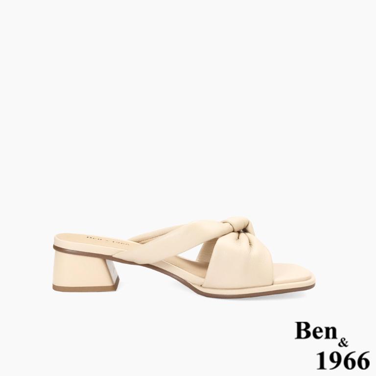 Ben&1966高級頭層羊皮經典扭結低跟拖鞋-杏(256551)