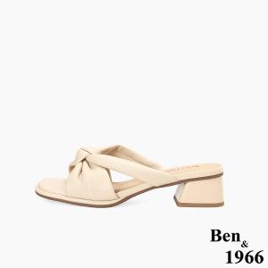 Ben&1966高級頭層羊皮經典扭結低跟拖鞋-杏(256551)