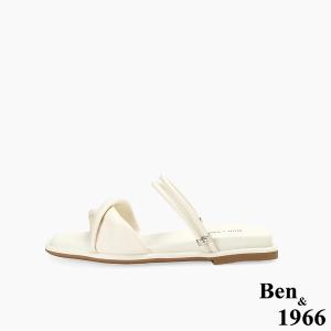 Ben&1966高級頭層羊皮流行平底兩穿涼拖鞋-米白(256582)