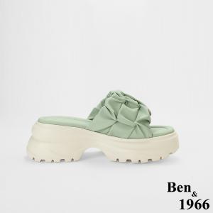 Ben&1966高級超纖皮革流行打皺厚底拖鞋-青瓷綠(256101)