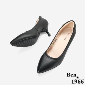 Ben&1966高級頭層羊皮經典氣質尖頭中低跟鞋-黑(256501)