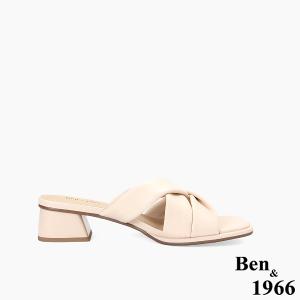 Ben&1966高級頭層羊皮經典交叉綁帶低跟拖鞋-淺粉(256561)