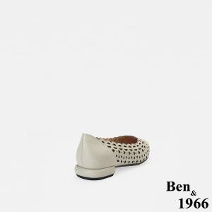 Ben&1966高級頭層牛皮經典沖孔低跟尖頭包鞋-淺灰(256541)
