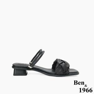 Ben&1966高級頭層羊皮流行低跟兩穿涼拖鞋-黑(256571)