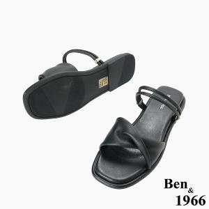 Ben&1966高級頭層羊皮流行平底兩穿涼拖鞋-黑(256581)