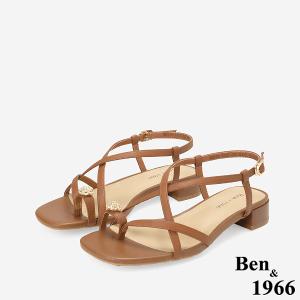 Ben&1966高級頭層羊皮流行交叉綁帶平底涼鞋-太妃糖棕(256401)