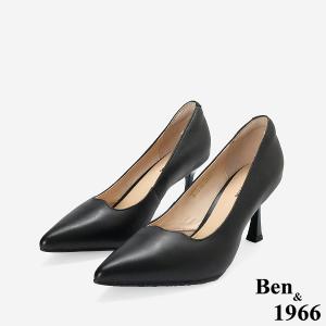 Ben&1966高級頭層羊皮經典氣質尖頭高跟鞋-黑(256471)