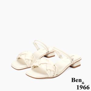 Ben&1966高級頭層羊皮流行低跟兩穿涼拖鞋-米白(256572)