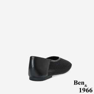 Ben&1966高級頭層羊皮流行網布平頭包鞋-黑(256431)