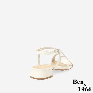 Ben&1966高級頭層羊皮流行交叉綁帶平底涼鞋-米白(256402)
