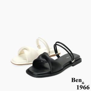 Ben&1966高級頭層羊皮流行平底兩穿涼拖鞋-米白(256582)