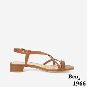 Ben&1966高級頭層羊皮流行交叉綁帶平底涼鞋-太妃糖棕(256401)