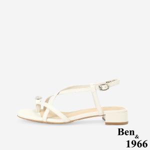 Ben&1966高級頭層羊皮流行交叉綁帶平底涼鞋-米白(256402)