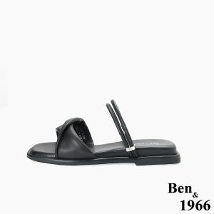 Ben&1966高級頭層羊皮流行平底兩穿涼拖鞋-黑(256581)