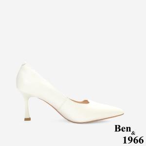 Ben&1966高級頭層羊皮經典氣質尖頭高跟鞋-米白(256472)